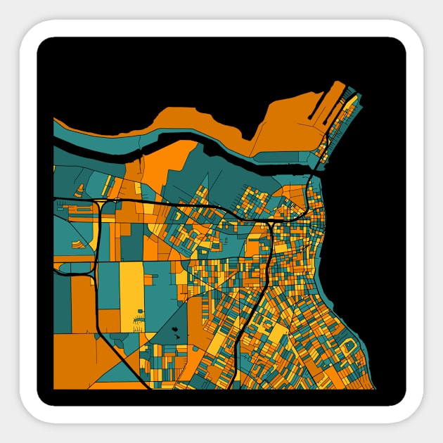 Corpus Christi Map Pattern in Orange & Teal Sticker by PatternMaps